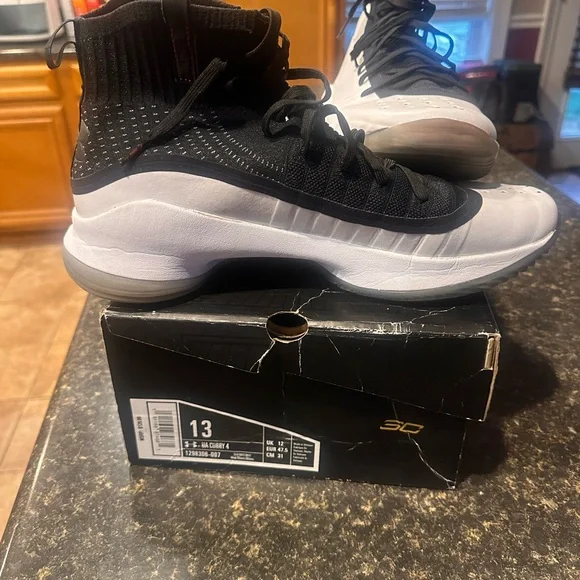 Men's White and Black UA Curry 4 Basketball - Picture 2 of 5